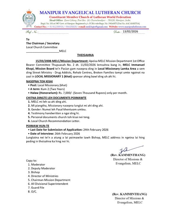 Calling for Local Missionary